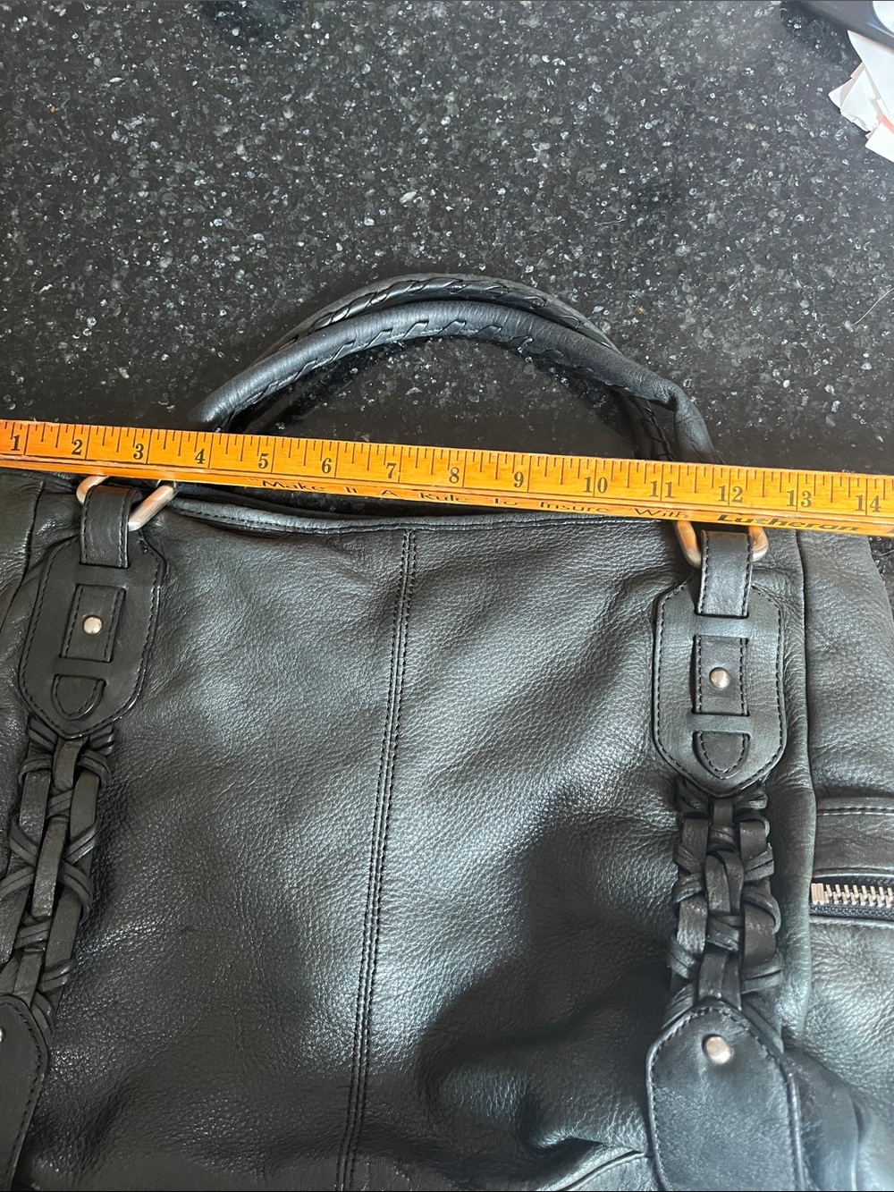 Kenneth Cole New York Black Pebble Leather Shoulder Bag with Braided Trim - Picture 5 of 9